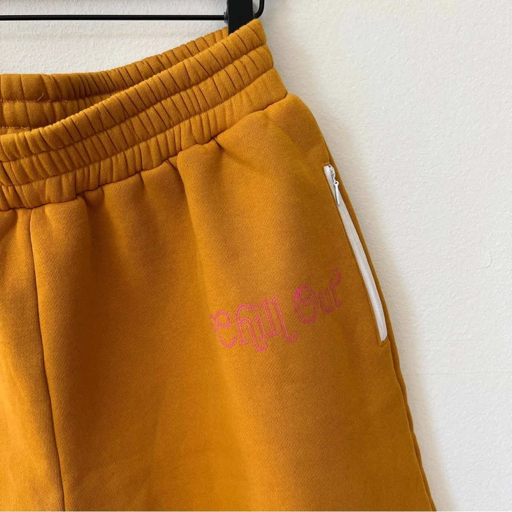 The Mayfair Group Chill Out high waist dark yellow fleece shorts Size 12 - Picture 3 of 10